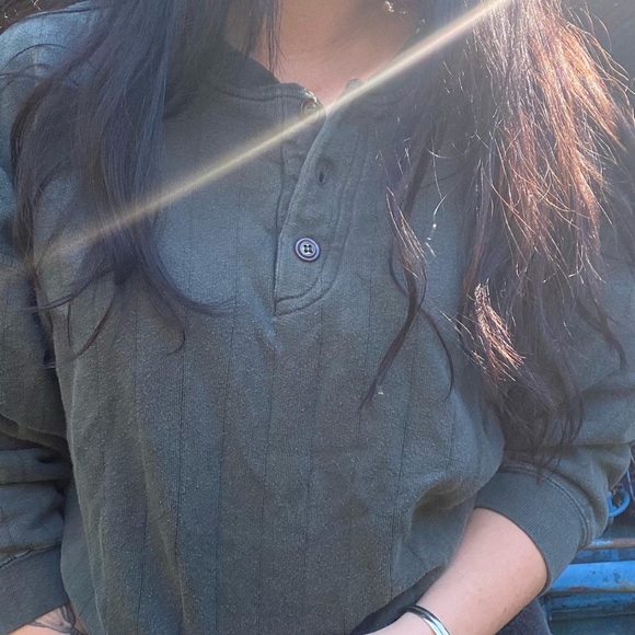 • 1980s Hunter Green Cotton 3 Button Henley • - Picture 2 of 5